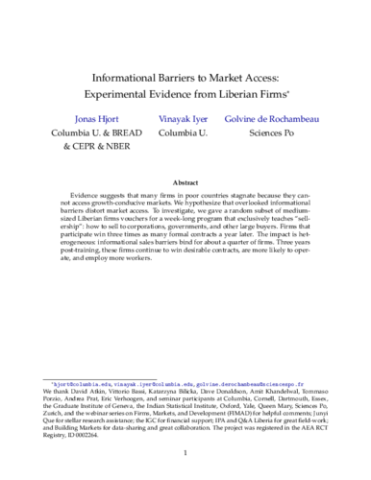 Working Paper-Informational Barriers to Market Access: experimental evidence from Liberian firms