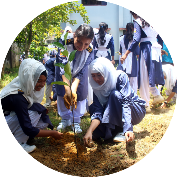 Students in Sylhet, Bangladesh plant a tree. © 2018 HM Shahidul Islam / Shutterstock