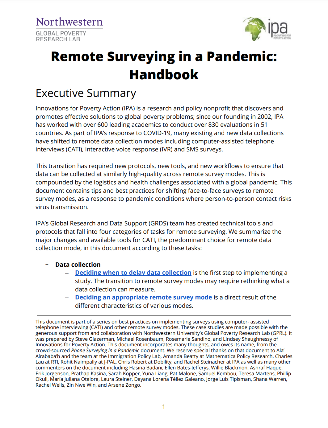 Remote Surveying in a Pandemic Handbook - Image de la première page du document