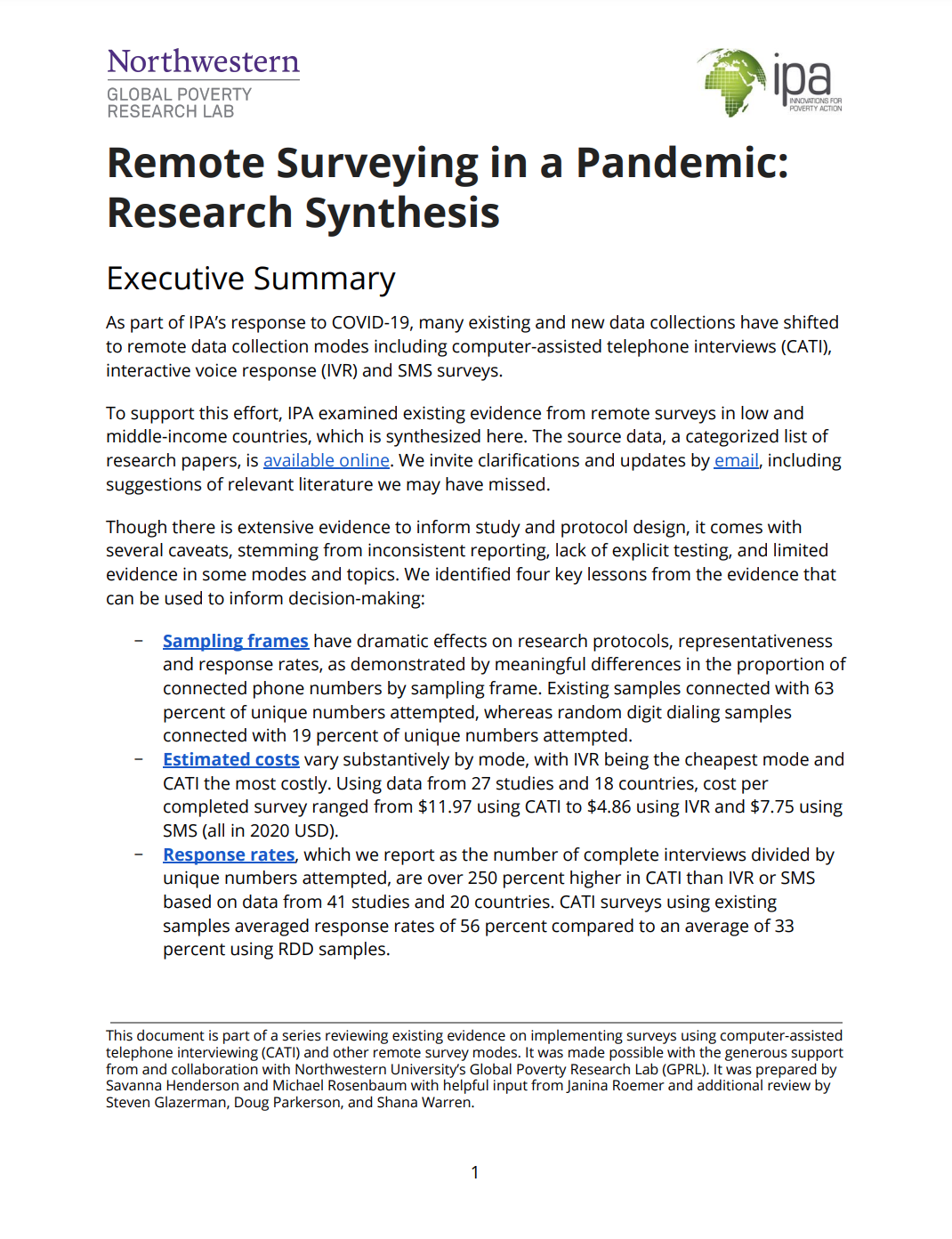 Enquête à distance dans une synthèse de recherche pandémique - Image de la première page du document