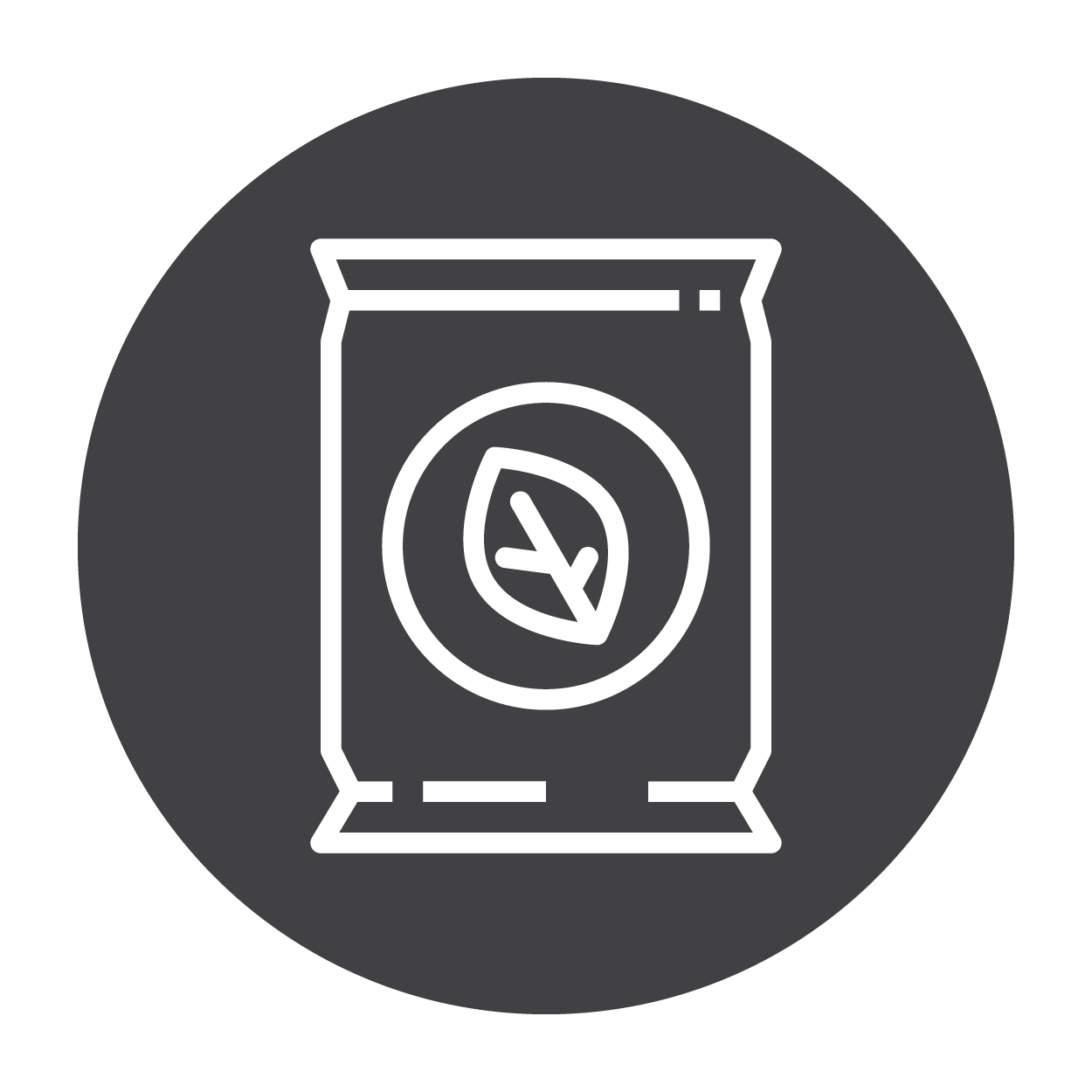 Icon of a fertilizer bag with a leaf design on the front of the bag
