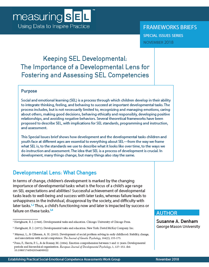 Screenshot of the first page of the Keeping SEL Developmental brief on the CASEL website