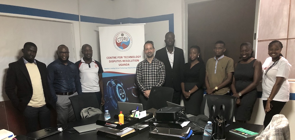 From left to right: Henry Twinomujuni, Anthony Kamwesigye (IPA), Edwas Turinawe (IPA), Matthieu Chemin, CEO Daudi Mwesigwa, Ivy Mapfaira, Joshua Blessing (IPA), Sheila Okonga, Angela Gitahi (Project manager of ELIMU, Kenya).