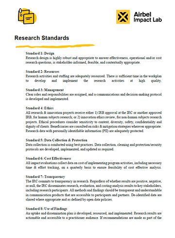 Thumbnail image of first page of IRC Research Standards PDF full publication