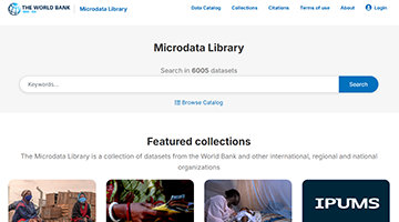 Screenshot of website landing page for the World Bank JDC Microdata Library