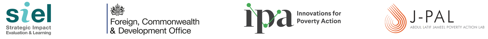 Logos in a row of SIEL, FCDO, IPA, and J-PAL