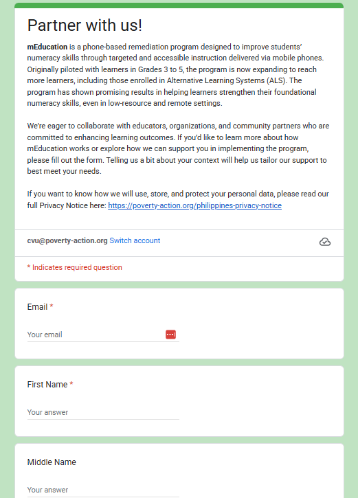 Screenshot of Google Form open in web browser