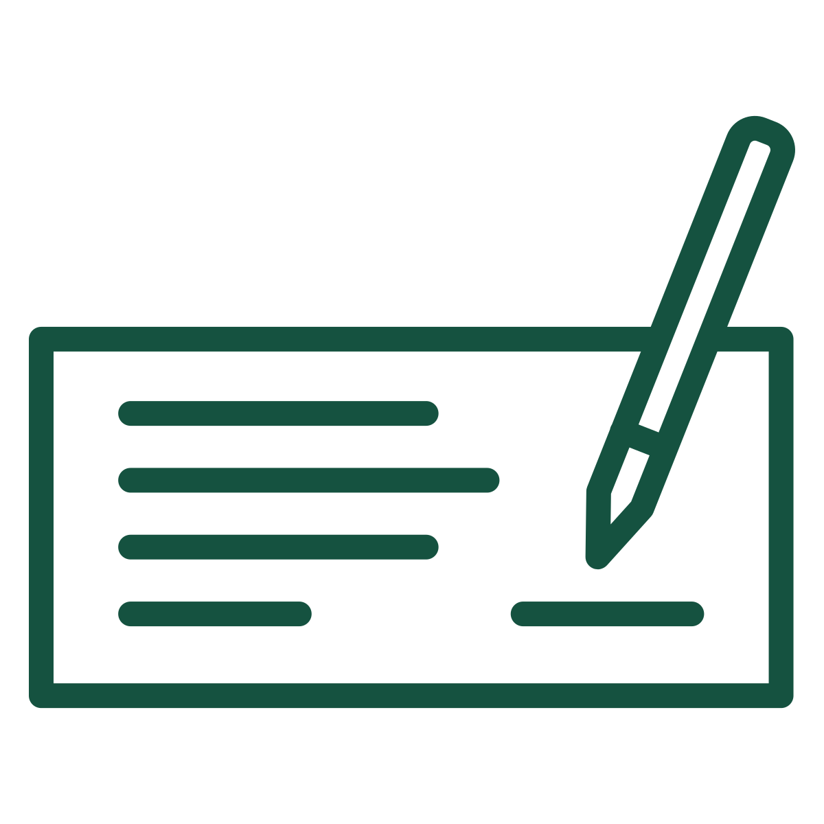 Icon of a pen writing lines on a check