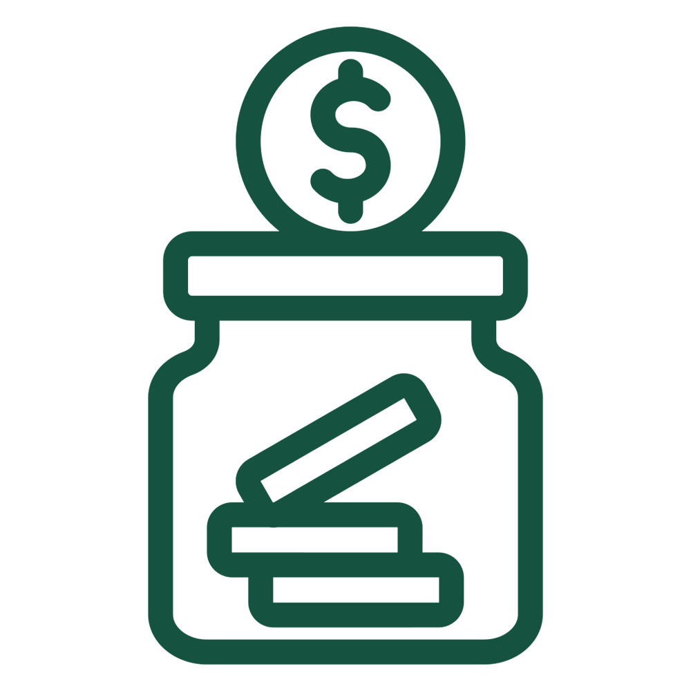 Icon of a money jar in dark green color