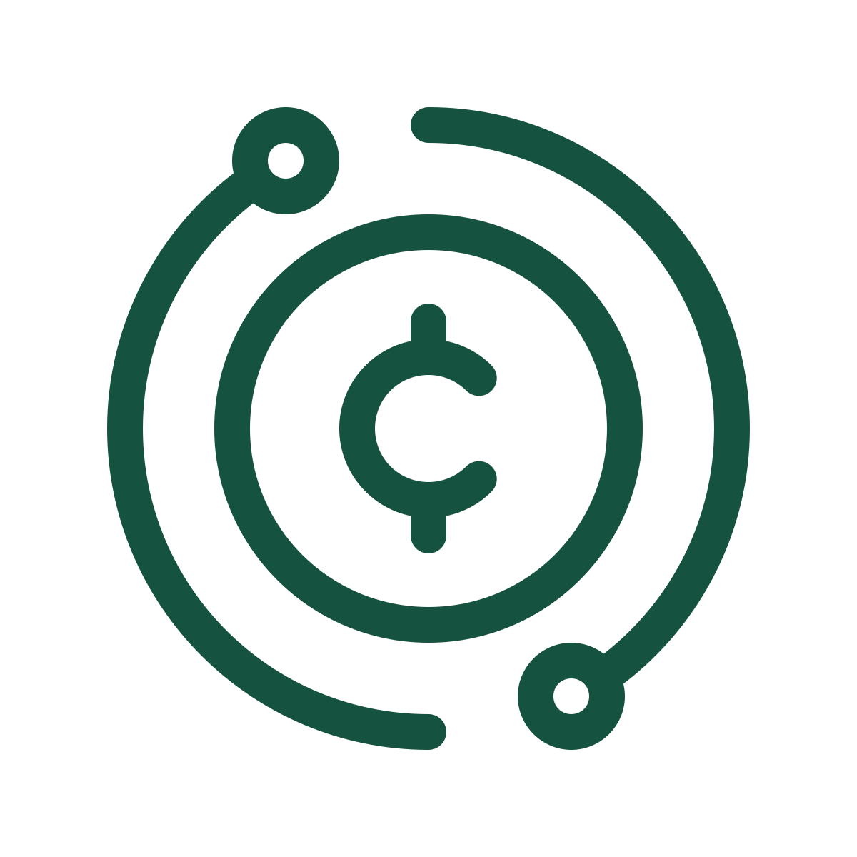 Icon of a cryptocurrency coin surrounded by curved lines