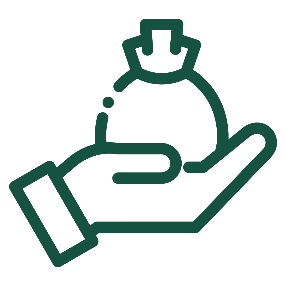 Icon of a hand holding a money bag in its palm