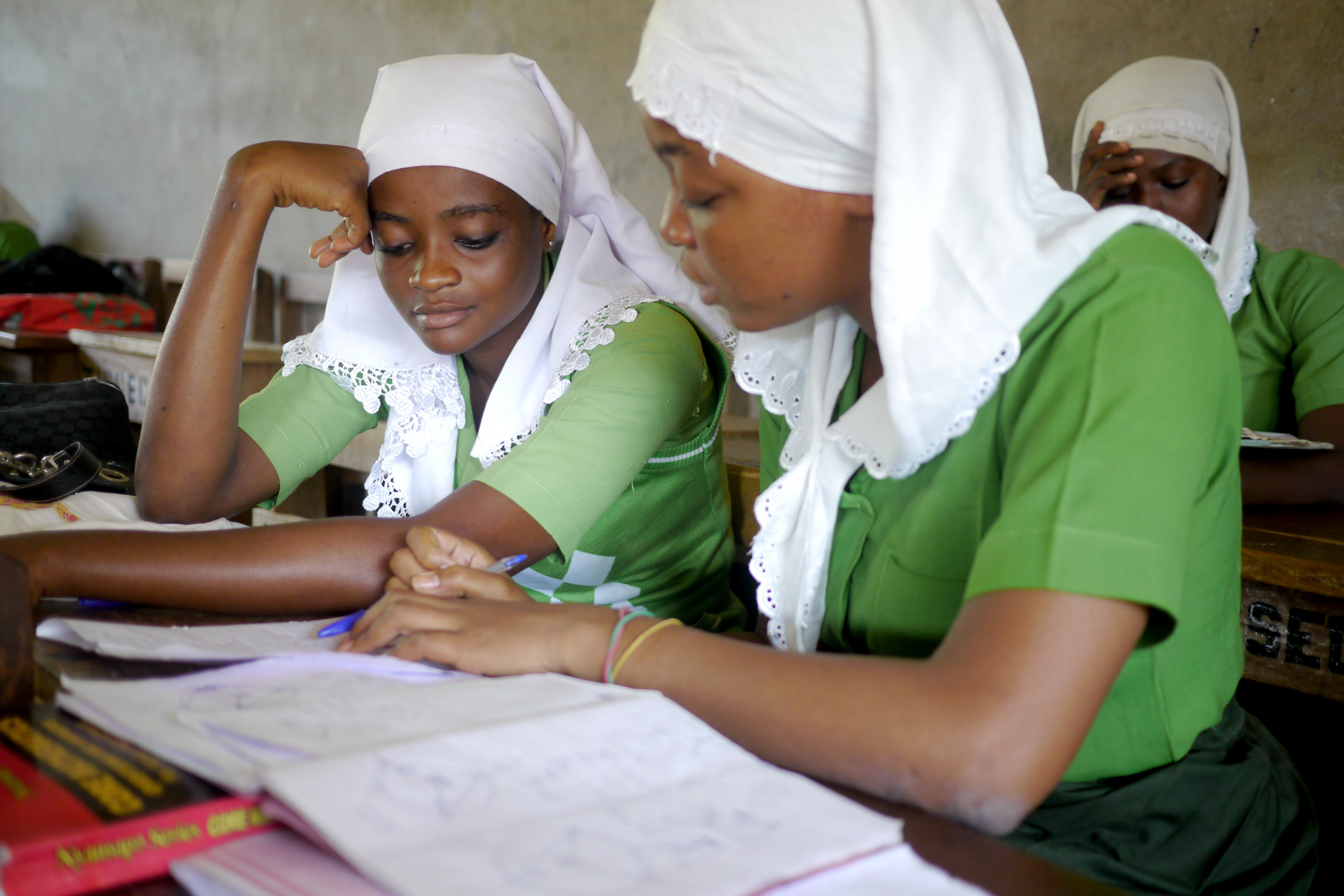 Teenage schoolgirls in a classroom in Ghana, Africa