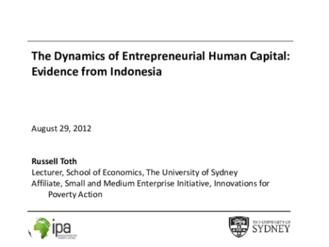 La dynamique du capital humain entrepreneurial : preuves de l'Indonésie