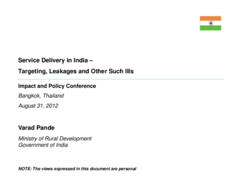 Service Delivery in India: Targeting, Leakages and Other Such Ills