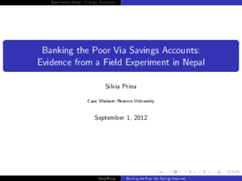 Banking the Poor Via Savings Accounts: Preuve d'une expérience de terrain au Népal
