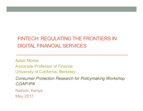 FinTech: Regulating the Frontiers in Digital Financial Services