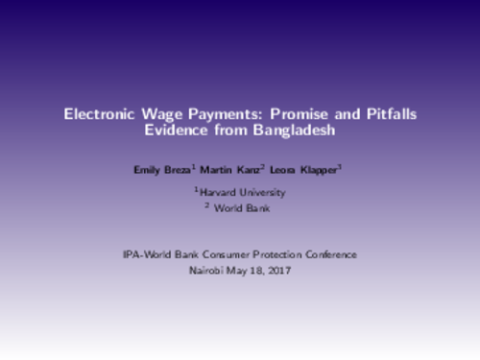 Electronic Wage Payments: Promise and Pitfalls Evidence from Bangladesh