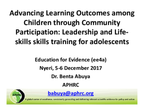 Advancing Learning Outcomes among Children through Community Participation