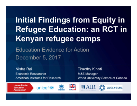 Initial Findings from Equity in Refugee Education: An RCT in Kenyan Refugee Camps