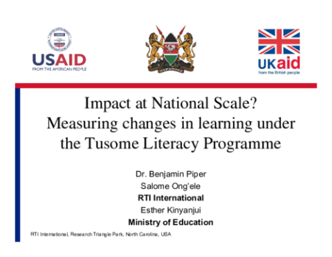 Impact at National Scale? Measuring Changes in Learning under the Tusome Literacy Programme