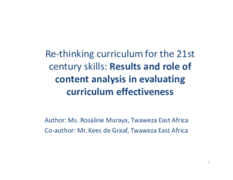 Re-Thinking Curriculum for the 21st Century Skills