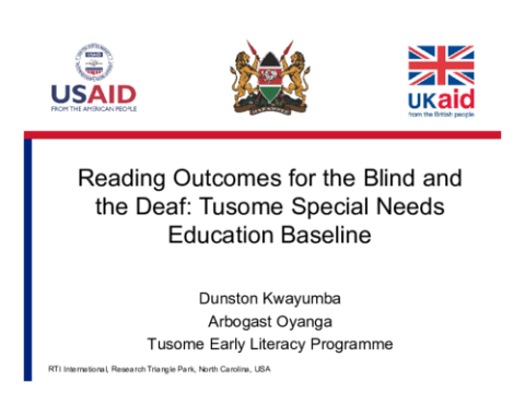 Reading Outcomes for the Blind and the Deaf: Tusome Special Needs Education Baseline