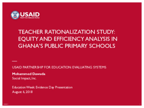 Teacher Rationalization Study: Equity and Efficiency Analysis in Ghana's Public Primary Schools