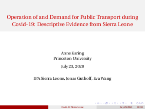 Operation of and Demand for Public Transport during COVID-19: Descriptive Evidence from Sierra Leone