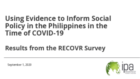 Using Evidence to Inform Social Policy in the Philippines in the Time of COVID-19:Results from the RECOVR Survey