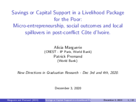 Savings or Capital Support in a Livelihood Package for the Poor