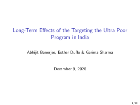 Long-Term Effects of the Targeting the Ultra Poor Program in India