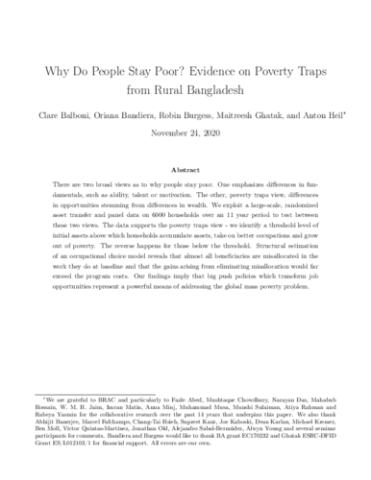 Why Do People Stay Poor? Evidence on Poverty Traps from Rural Bangladesh