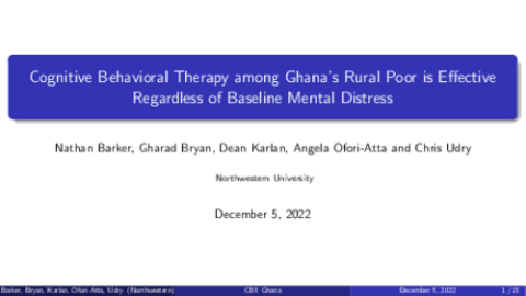 Mental Health Therapy as a Core Strategy for Increasing Human Capital: Evidence from Ghana