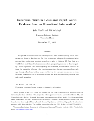 Impersonal Trust in a Just and Unjust World: Evidence from an Educational Intervention