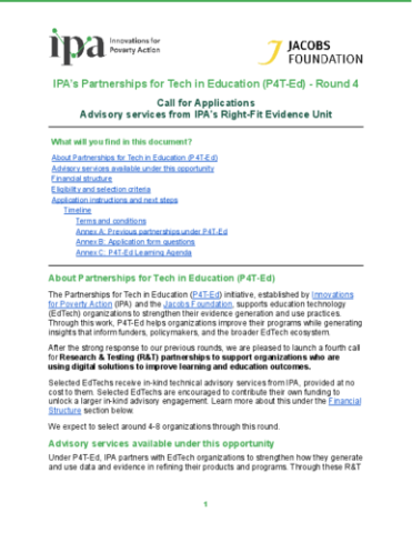 Overview of Call for Applications