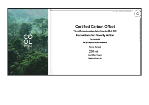 2025 Cool Effect Certified Carbon Offset Certificate