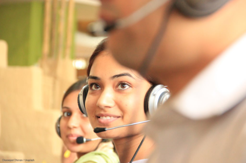 A woman in a call center in India