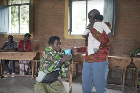 Participants engage in a program in Rwanda that transforms norms around masculinity by engaging young fathers (and their female partners) in positive fatherhood and violence reduction.