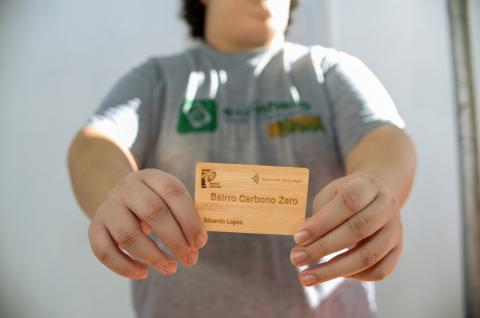 An eco-friendly bank card from Banco Palmas made of bamboo. © 2024 Center for Financial Inclusion