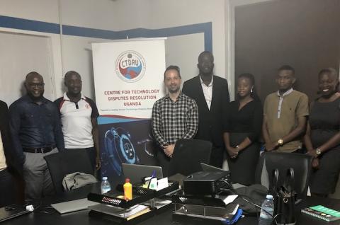 From left to right: Henry Twinomujuni, Anthony Kamwesigye (IPA), Edwas Turinawe (IPA), Matthieu Chemin, CEO Daudi Mwesigwa, Ivy Mapfaira, Joshua Blessing (IPA), Sheila Okonga, Angela Gitahi (Project manager of ELIMU, Kenya).