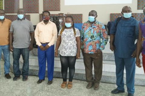 The Liberian Ministry of Education's National Learning Assessment System team with IPA staff during a COVID-19 safe field staff training.