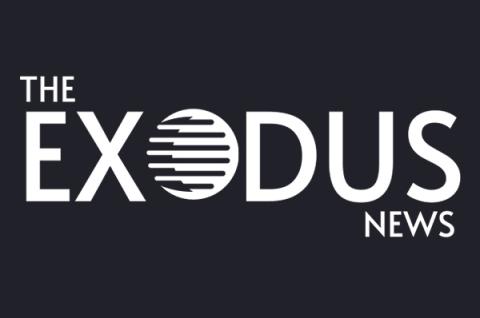 The Exodus News logo in white on a dark charcoal rectangular background