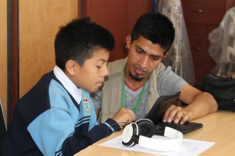 A student uses the tablet program.