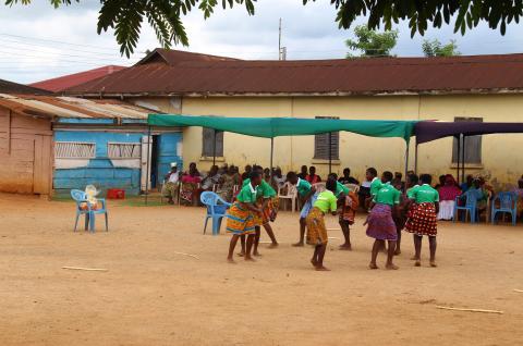 Ghanaian girls dancing in drama presentation