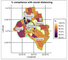 Map from Dashboard Depicting Percent Compliance with Social Distancing